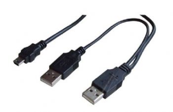 USB 5 pin mini hane - 2xUSB A hane 1 m